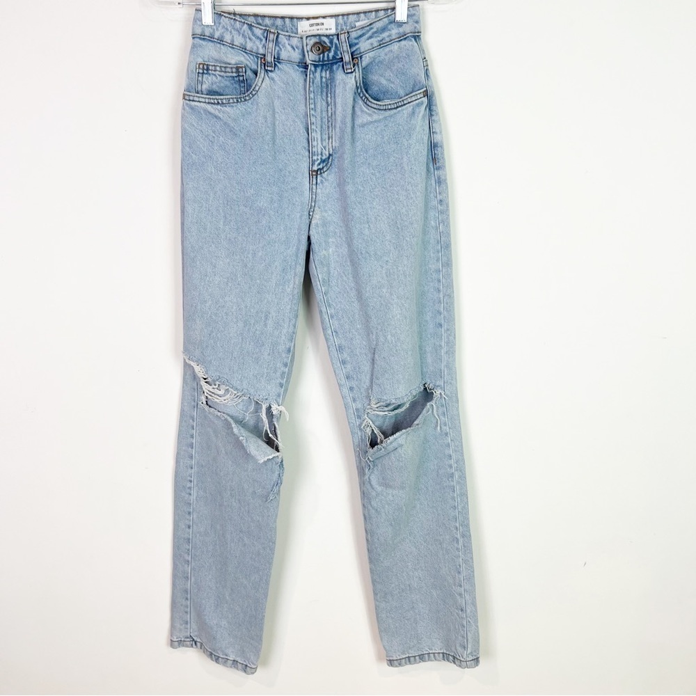 COTTON ON LONG STRAIGHT HIGH RISE DISTRESSED JEANS WOMENS SZ 2